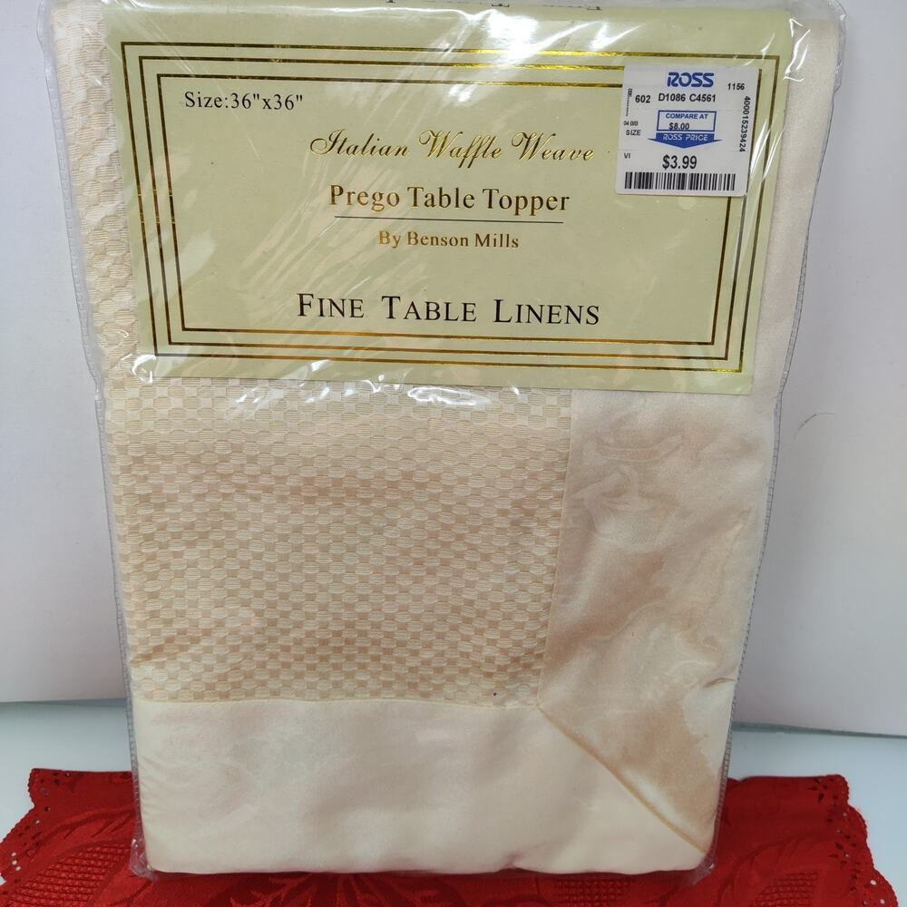 Benson Mills Prego Italian Waffle Weave Table Topper 36X36" ~ Beige
